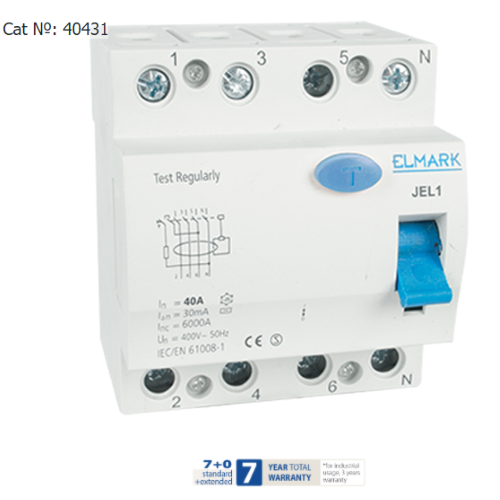 40431 - Interruttore Differenziale Puro 4x32A 0,03A residual  currentdevice4p 32A/30MA - ELMARK