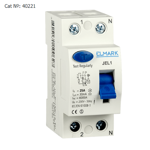 40221 - INTERRUTTORE DIFFERENZIALE PURO JEL1 6kA 2P 25A/30mA ELMARK - ELMARK