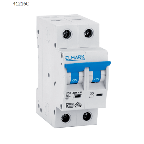 41216C - INTERRUTTORE MAGNETOTERMICO 2X16A 6KA CURVA C ELMARK C62N/16A -  ELMARK