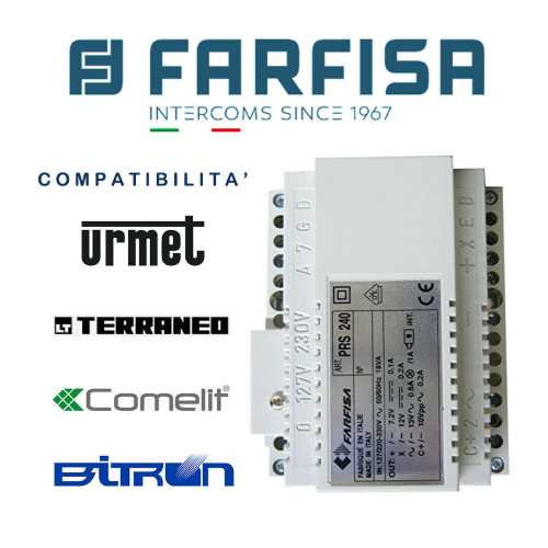 Alimentatore per Citofono Universale chiamata elettronica prs240 PER SISTEMI 4+N Farfisa Compatibile con: Urmet Terraneo Comelit Bitron