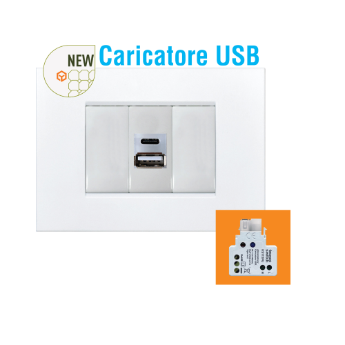 Alimentatore/Caricatore USB 5V - 2.1A Tipo A+C keystone MINI 