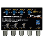 Amplificatori da palo 21-35) + Banda 5° (ch 36-60) + UHF 30dB per amplificare segnali provenienti da 4 antenne TV; Filtro LTE 5G.