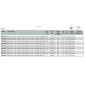 Busta da 2 collari  f/tubo CF-KIT D. 2" 58-62mm viti e tasselli. AB Confezione 2 Pezzi.