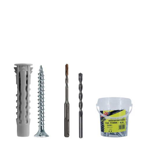 Bucket con tasselli NCV 6x30 viti TSP 4,5x40 punta  HM-SU + punta SDS plus