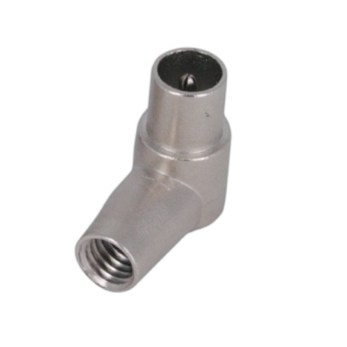 Connettore IEC 9,5mm maschio ad angolo per cavo 4,7-5,1mm (CC 596). 